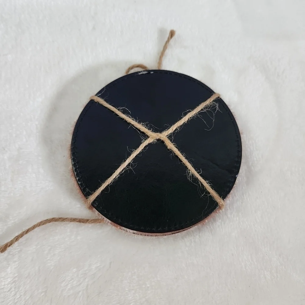 Cowhide Coasters Tan Cream Plush 4.5